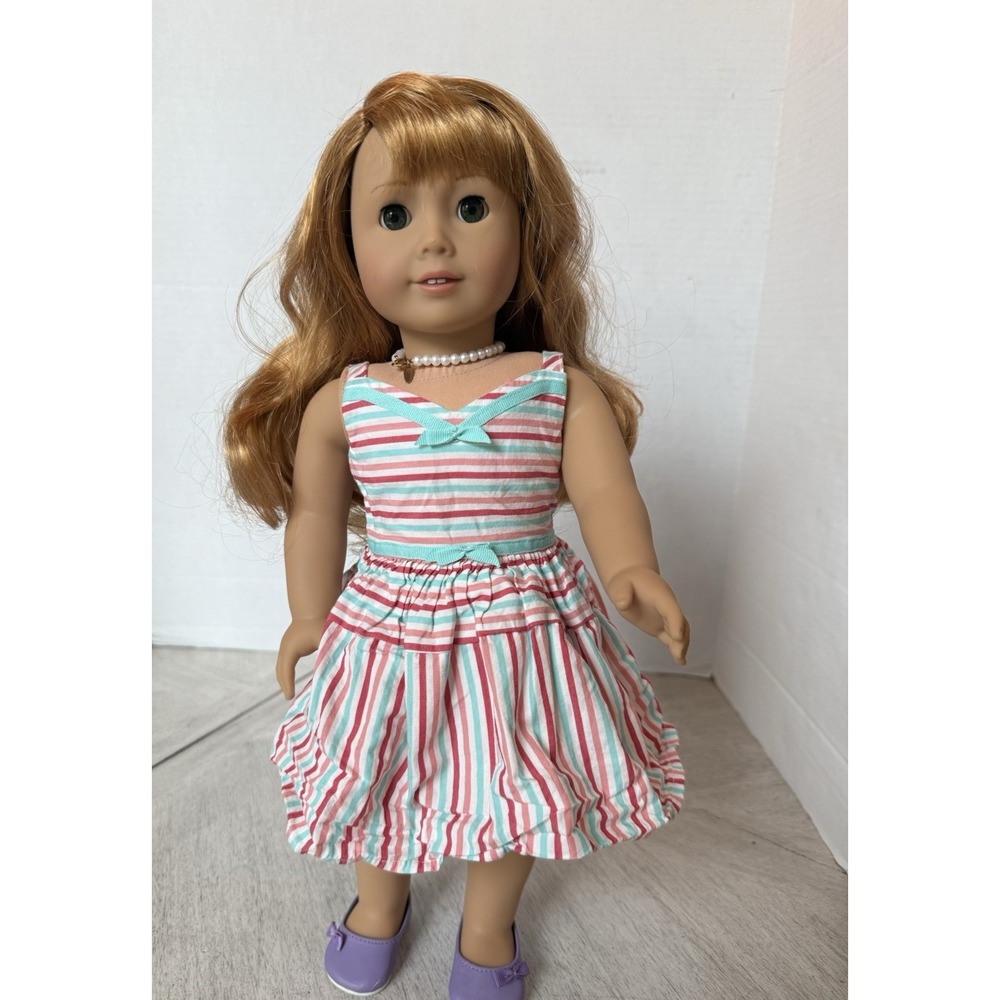 American Girl Maryellen Larkin Doll Strawberry-Blond Hair Hazel Eye Striped Dres